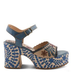 L'ARTISTE Hendrix Blue Floral Wedge Sandals